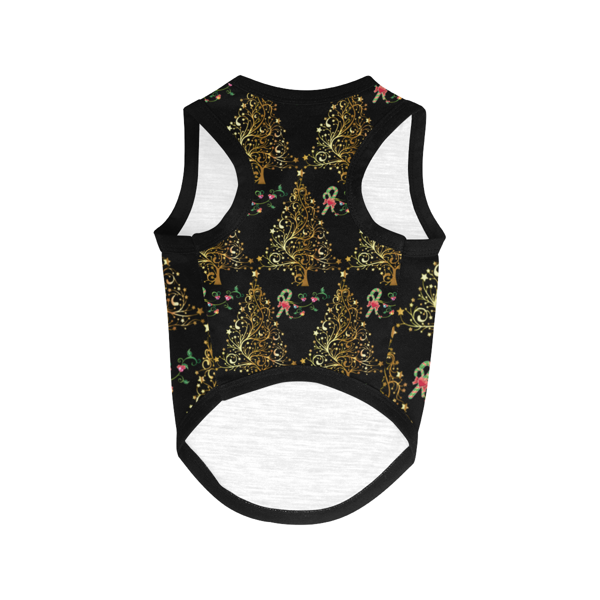 Golden Christmas Trees in black dog coat All Over Print Pet Tank Top