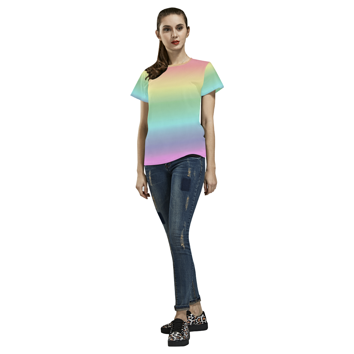 Pastel Rainbow All Over Print T-Shirt for Women (USA Size) (Model T40)
