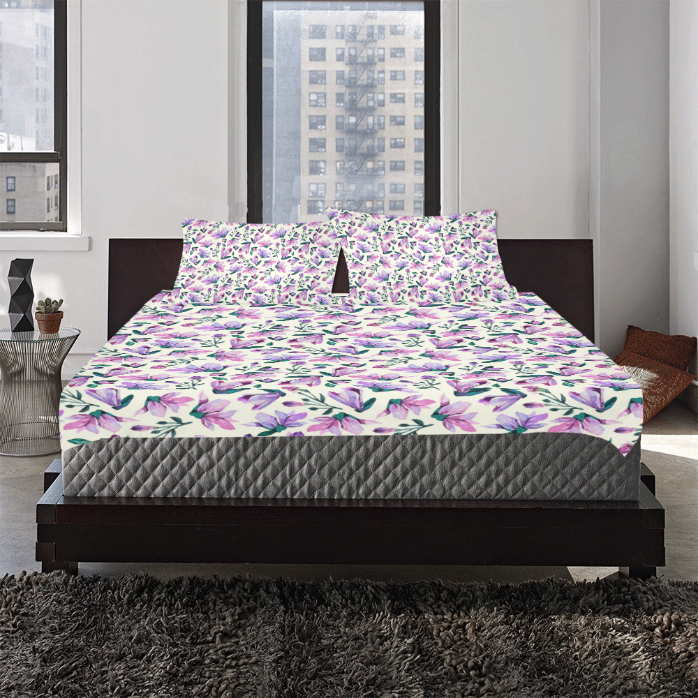 Lovely Watercolored Springflowers 3-Piece Bedding Set
