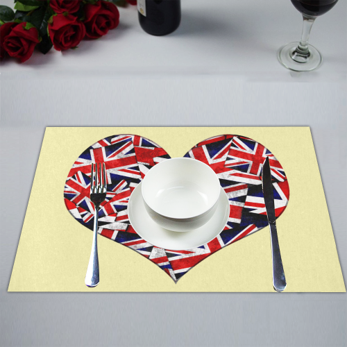 Union Jack British UK Flag Heart Yellow Placemat 14’’ x 19’’