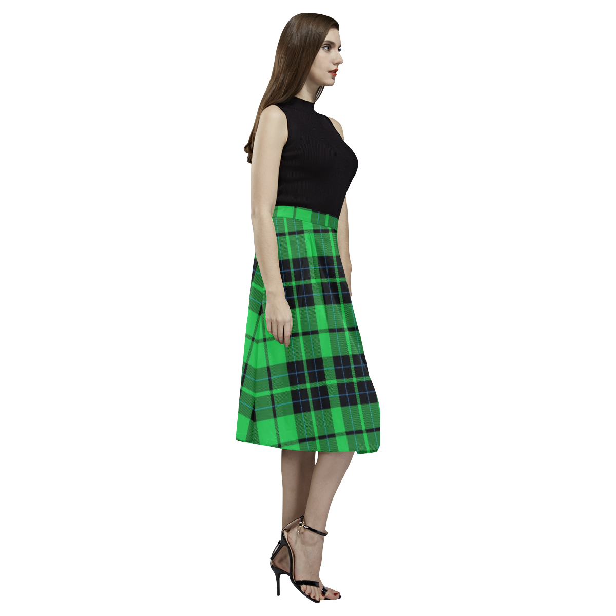 GREEN TARTAN Aoede Crepe Skirt (Model D16)