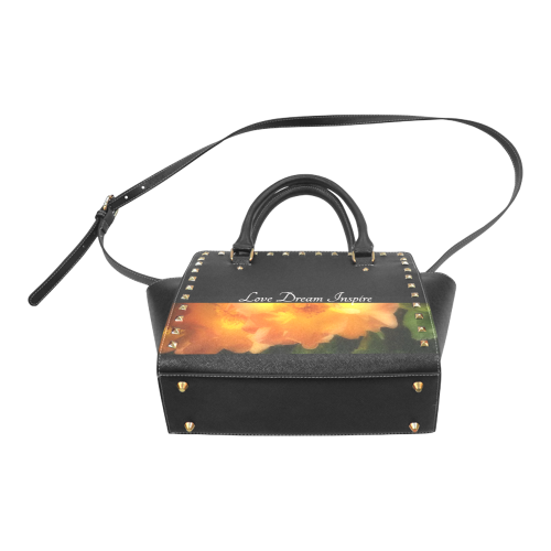 Black: Orange Blossoms #LoveDreamInspireCo Rivet Shoulder Handbag (Model 1645)