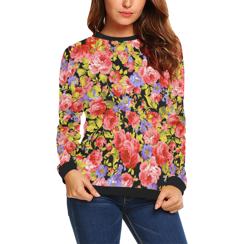 Colorful Flower Pattern All Over Print Crewneck Sweatshirt for Women (Model H18)
