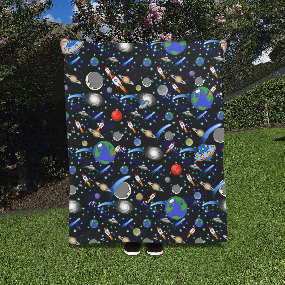 Galaxy Universe - Planets, Stars, Comets, Rockets Quilt 40"x50"
