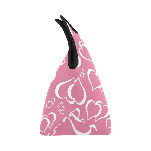 White and Rose Pink Hearts Pattern Neoprene Lunch Bag/Small (Model 1669)