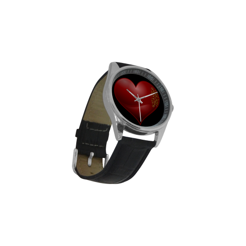 Heart  Las Vegas Symbol Playing Card Shape  (Black) Men's Casual Leather Strap Watch(Model 211)