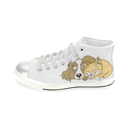 Napping Dog And Kitten White Women's Classic High Top Canvas Shoes (Model 017)
