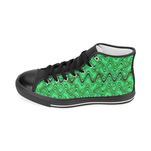 Green and Black Waves pattern design Women's Classic High Top Canvas Shoes (Model 017)