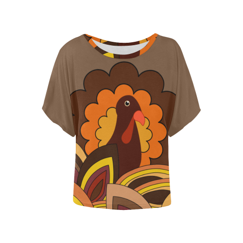 Turkey Retro on  Brown Women's Batwing-Sleeved Blouse T shirt (Model T44)