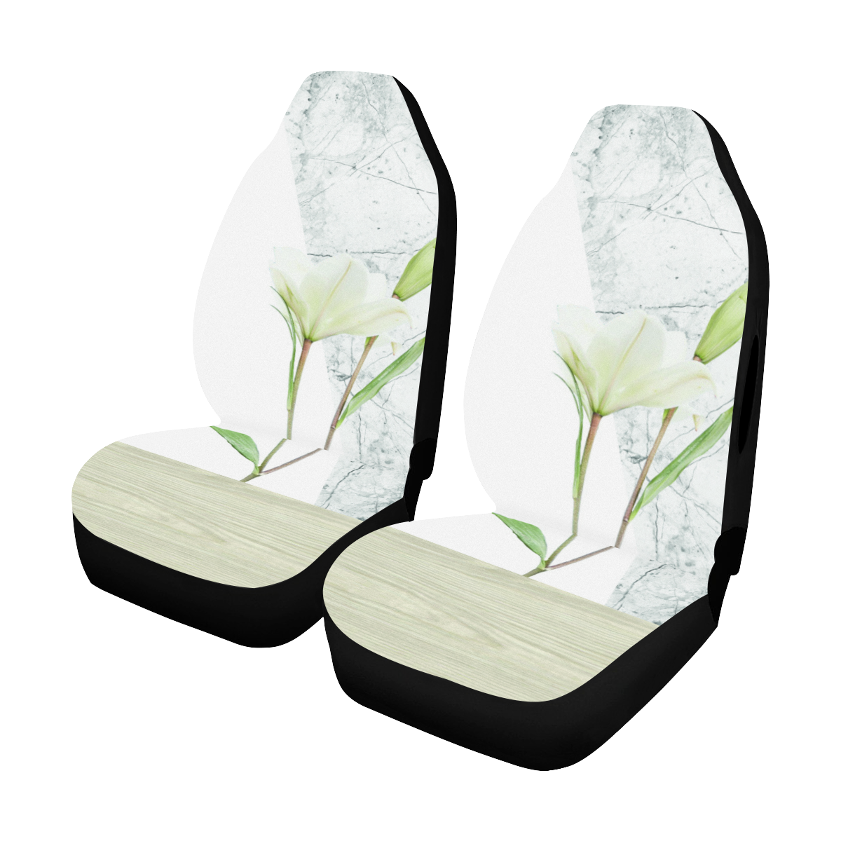 Flower Concrete Wood Design Car Seat Cover Airbag Compatible (Set of 2)