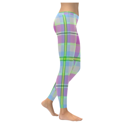 Pink And Blue Plaid Women's Low Rise Leggings (Invisible Stitch) (Model L05)