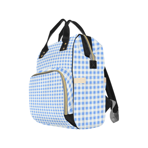 Sky Blue Gingham Multi-Function Diaper Backpack/Diaper Bag (Model 1688)