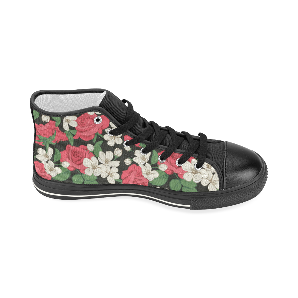 Pink, White and Black Floral Women's Classic High Top Canvas Shoes (Model 017)