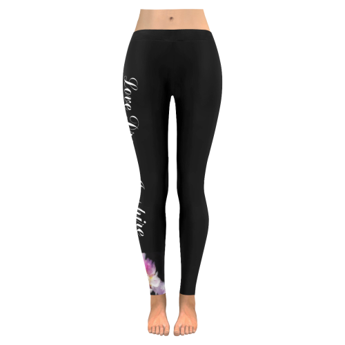 Black: Ruffled Peony #LoveDreamInspireCo Women's Low Rise Leggings (Invisible Stitch) (Model L05)