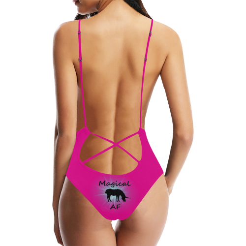 unicorn magical af pink Sexy Lacing Backless One-Piece Swimsuit (Model S10)