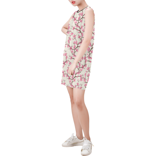 Cherry Blossom Sleeveless Round Neck Shift Dress (Model D51)