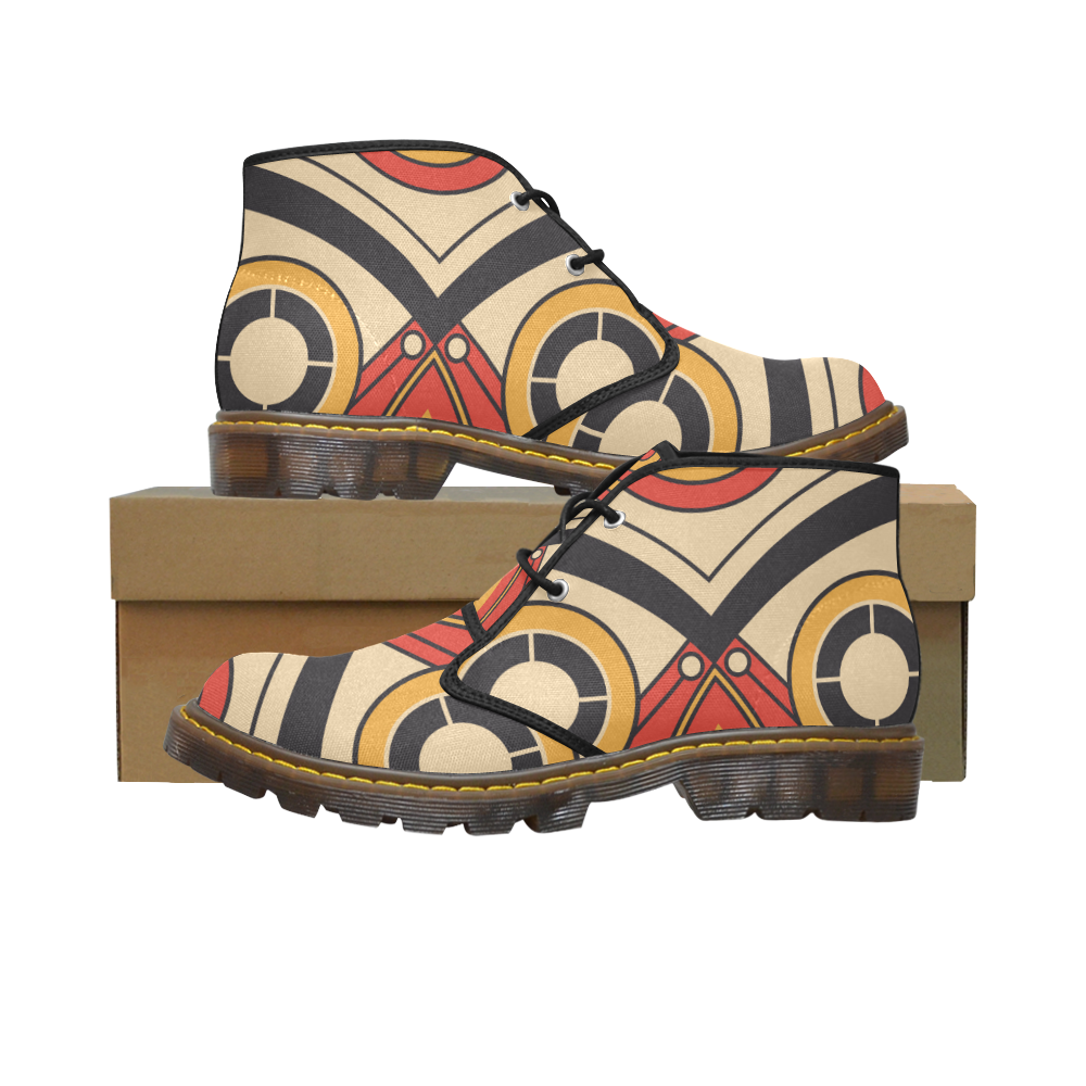Geo Aztec Bull Tribal Men's Canvas Chukka Boots (Model 2402-1)