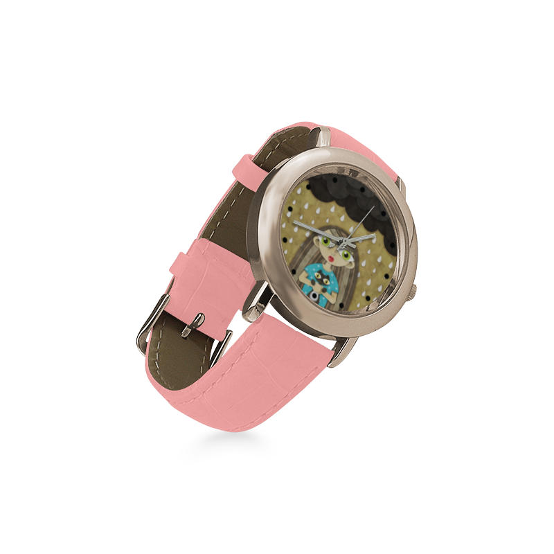 We Love Rain Women's Rose Gold Leather Strap Watch(Model 201)