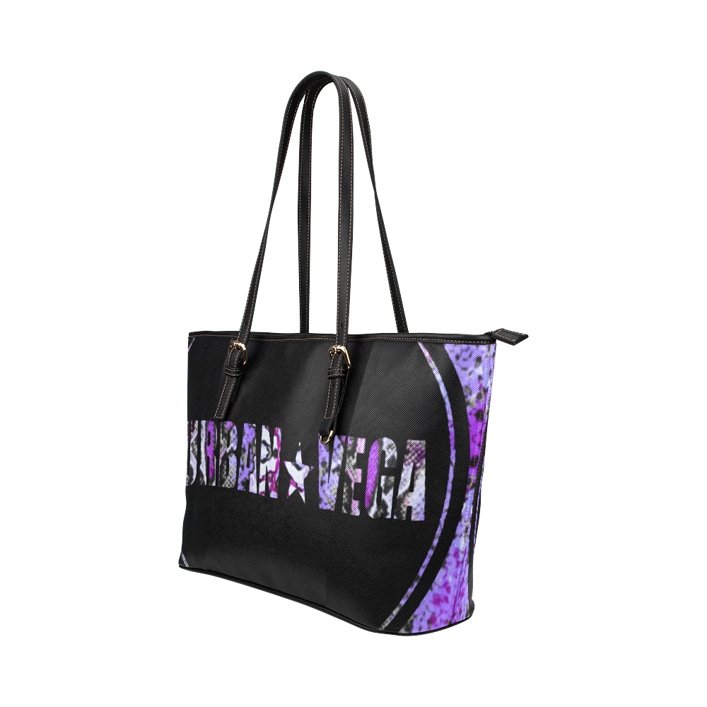 Black and purple with logo name Leather Tote Bag/Large (Model 1651)