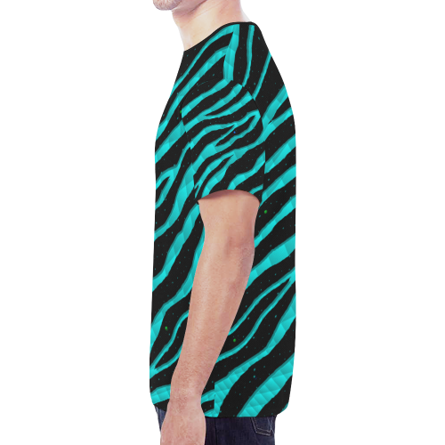 Ripped SpaceTime Stripes - Cyan New All Over Print T-shirt for Men/Large Size (Model T45)