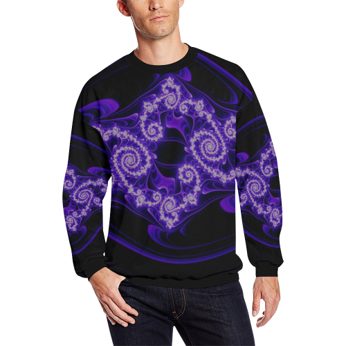 Delicate Purple Blue White Lace Fractal Abstract All Over Print Crewneck Sweatshirt for Men/Large (Model H18)