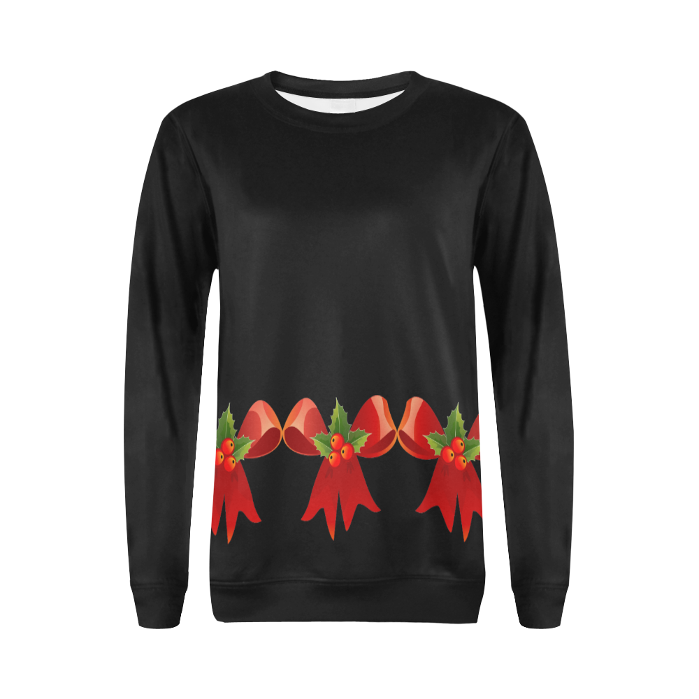Red Christmas Bows and Holly All Over Print Crewneck Sweatshirt for Women (Model H18)