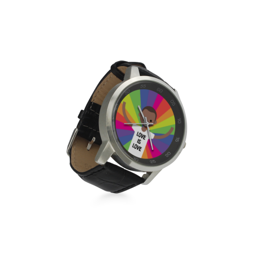 Love is Love Black LGBT Unisex Stainless Steel Leather Strap Watch(Model 202)
