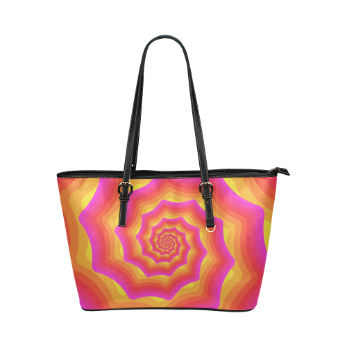 Pink yellow spiral Leather Tote Bag/Large (Model 1651)