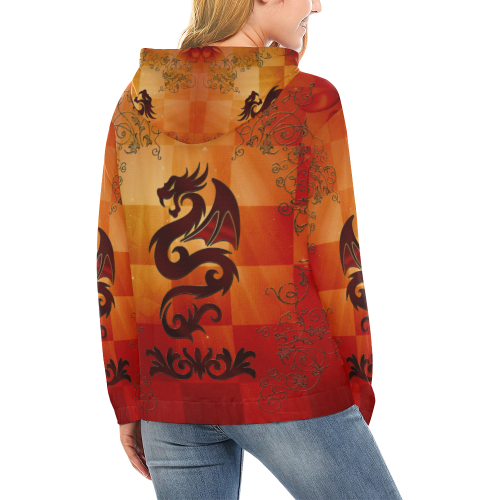 Tribal dragon  on vintage background All Over Print Hoodie for Women (USA Size) (Model H13)