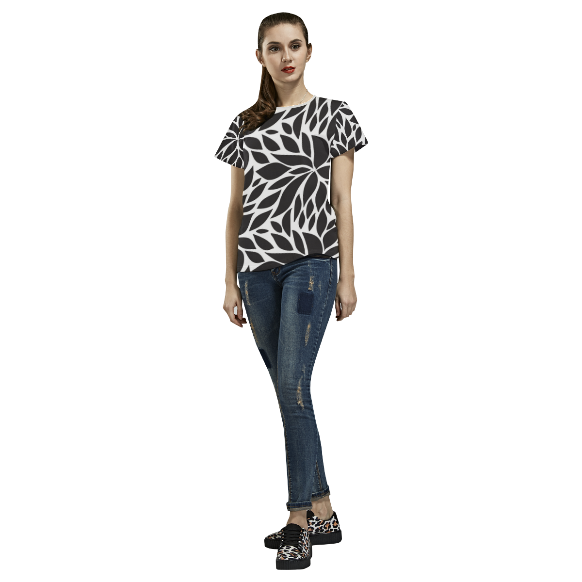 Abstract Monochrome All Over Print T-shirt for Women/Large Size (USA Size) (Model T40)