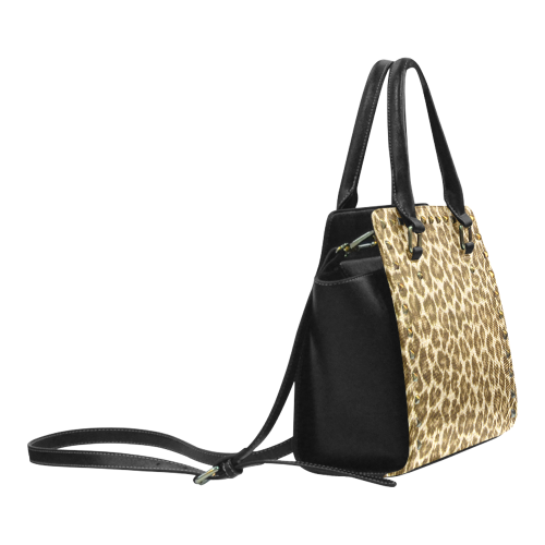 Leopard Fabric Animal Pattern Rivet Shoulder Handbag (Model 1645)
