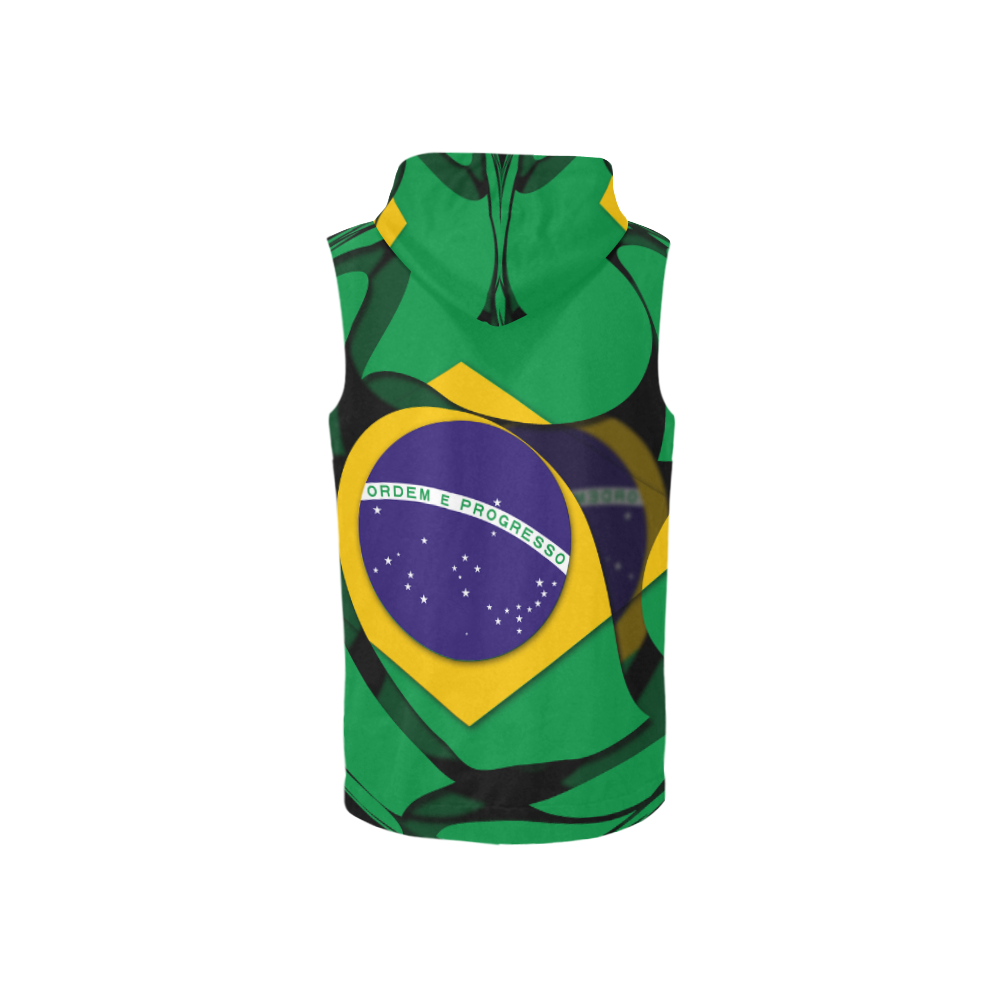 The Flag of Brazil All Over Print Sleeveless Zip Up Hoodie for Women (Model H16)