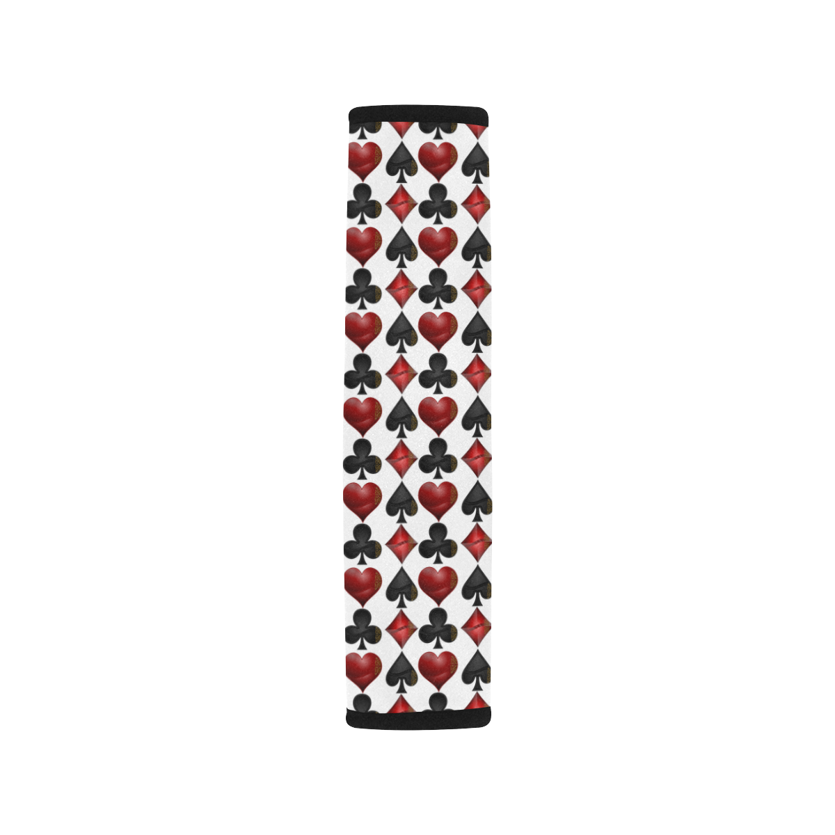 Las Vegas Black and Red Casino Poker Card Shapes on White Car Seat Belt Cover 7''x10''