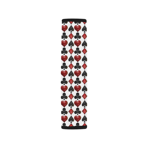 Las Vegas Black and Red Casino Poker Card Shapes on White Car Seat Belt Cover 7''x10''