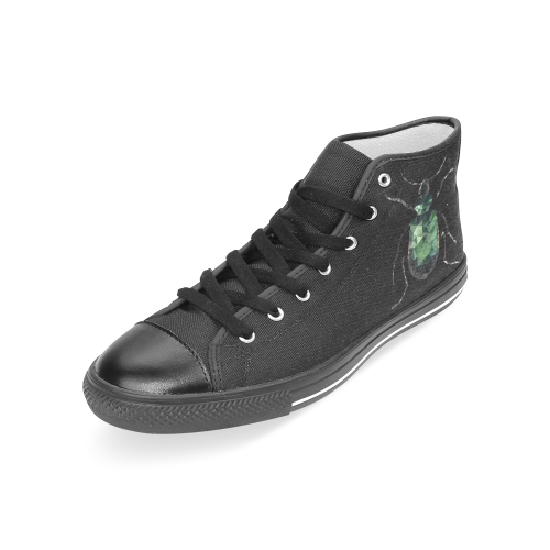 Low poly geometric green bug Women's Classic High Top Canvas Shoes (Model 017)