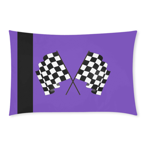 Race Car Stripe, Checkered Flags, Black and Purple 3-Piece Bedding Set