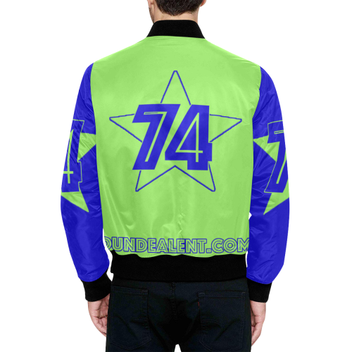 Dundealent 745 star seahawks II Green/Blue All Over Print Quilted Bomber Jacket for Men (Model H33)