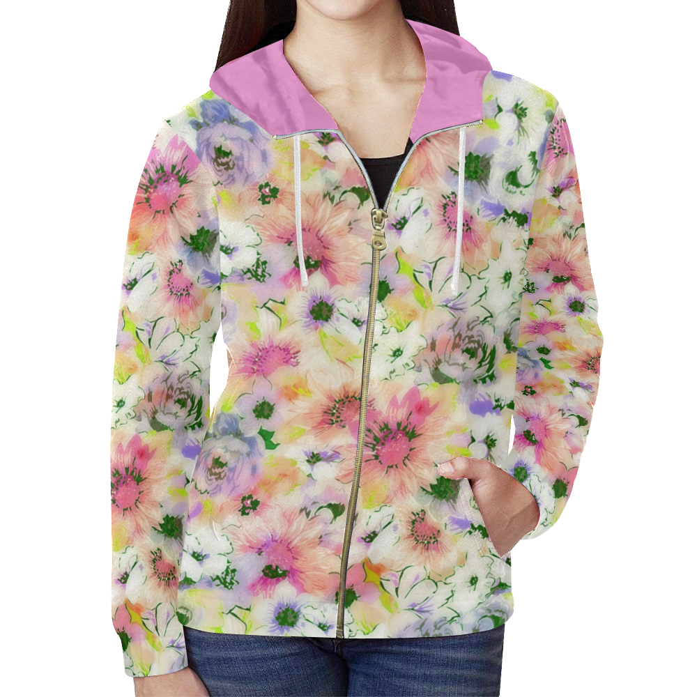 pretty spring floral All Over Print Full Zip Hoodie for Women (Model H14)