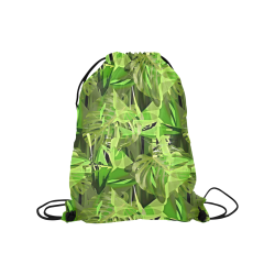 Tropical Jungle Leaves Camouflage Medium Drawstring Bag Model 1604 (Twin Sides) 13.8"(W) * 18.1"(H)