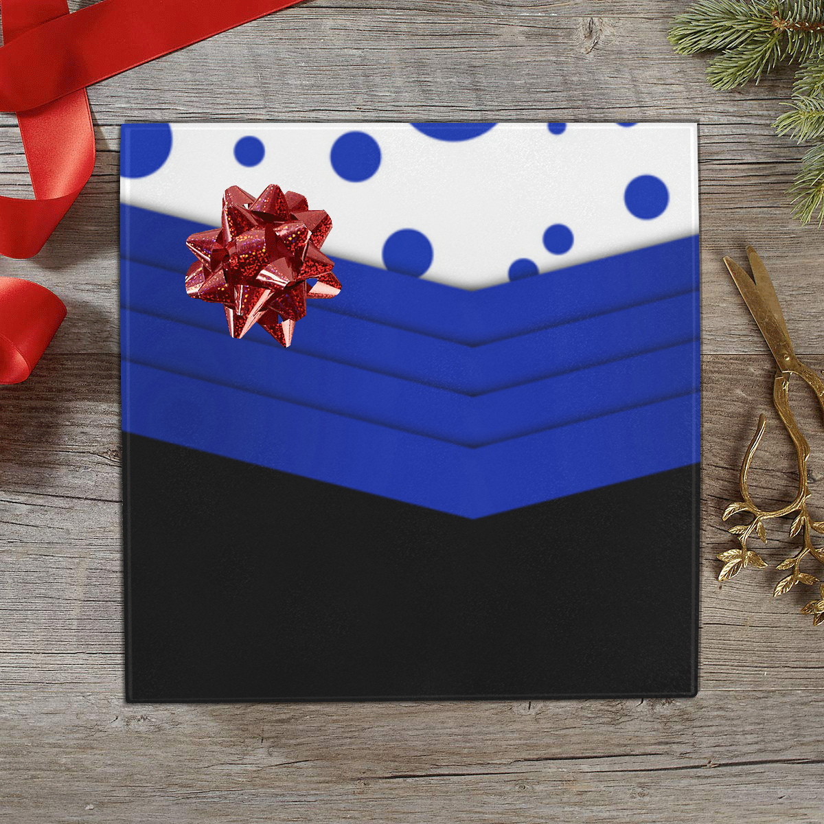 Polka Dots with Blue Sash and Black Bottom Gift Wrapping Paper 58"x 23" (3 Rolls)