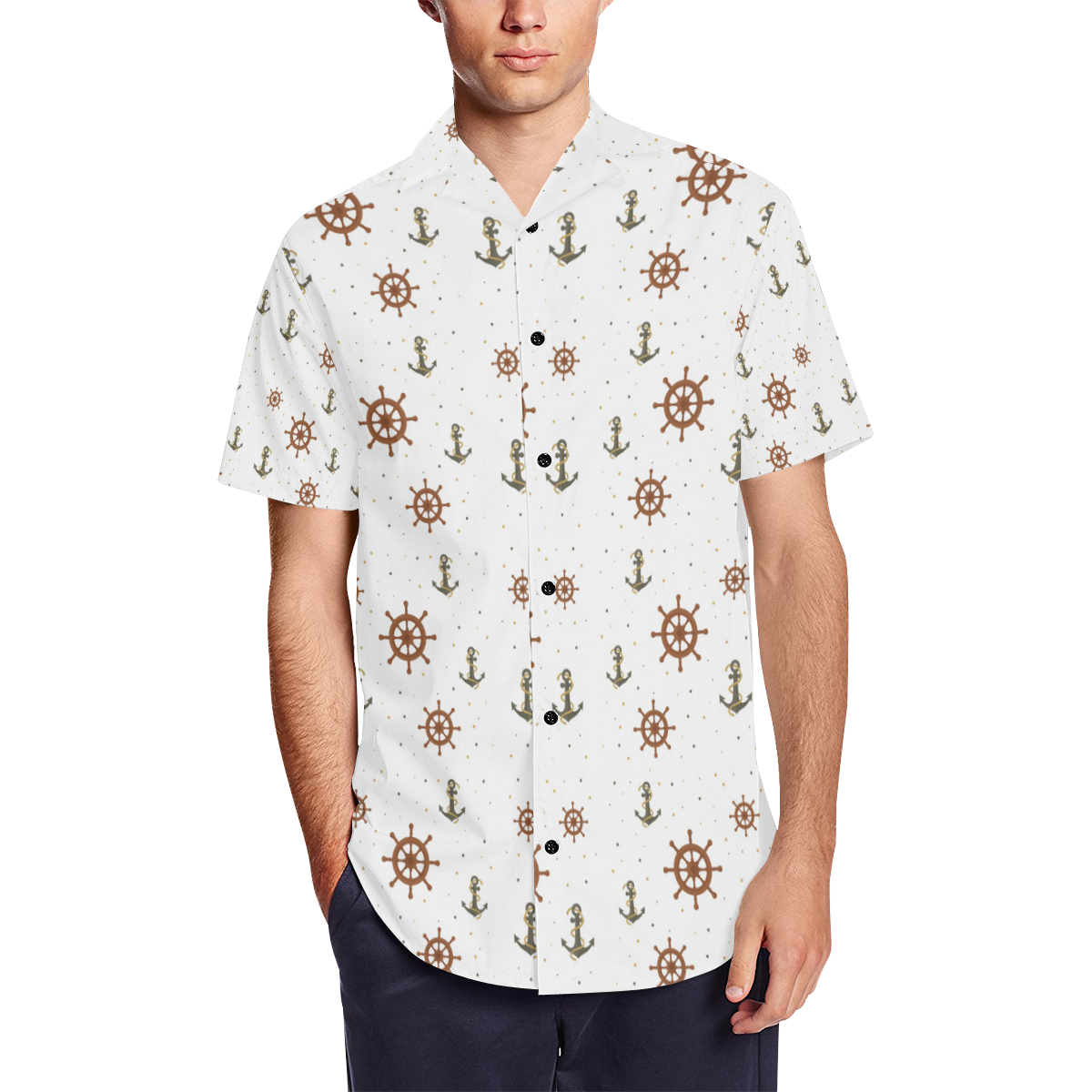 Anchor Men's Short Sleeve Shirt with Lapel Collar (Model T54)