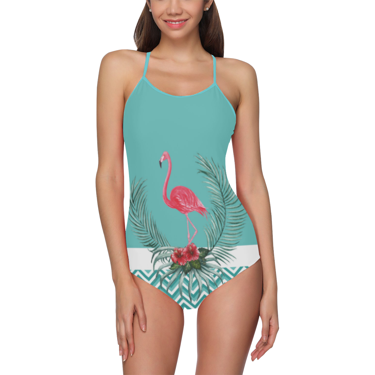 Retro Flamingo Chevron Strap Swimsuit ( Model S05)