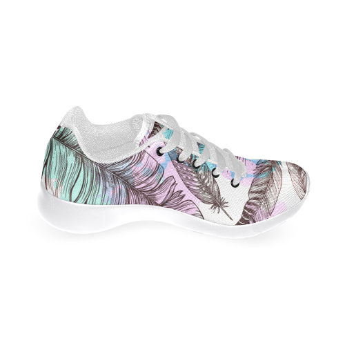 Peacock Feathers Shoes, Watercolor Feather Women’s Running Shoes (Model 020)