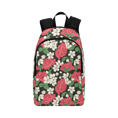 Pink, White and Black Floral Fabric Backpack for Adult (Model 1659)