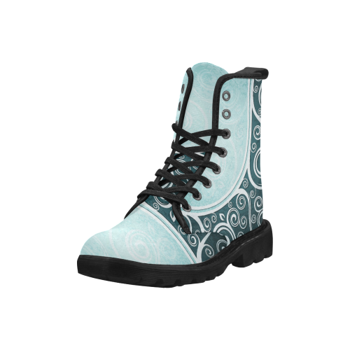 Abstract-Vintage-Floral-Blue Martin Boots for Women (Black) (Model 1203H)