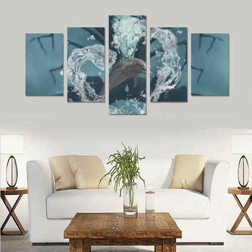 Dolphin jumping by a heart Canvas Print Sets C (No Frame)