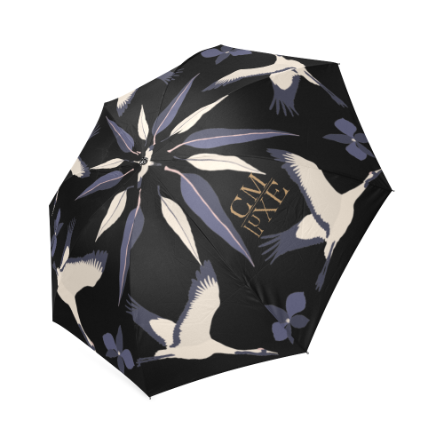 Oiseau Fleur Black Umbrella Foldable Umbrella (Model U01)