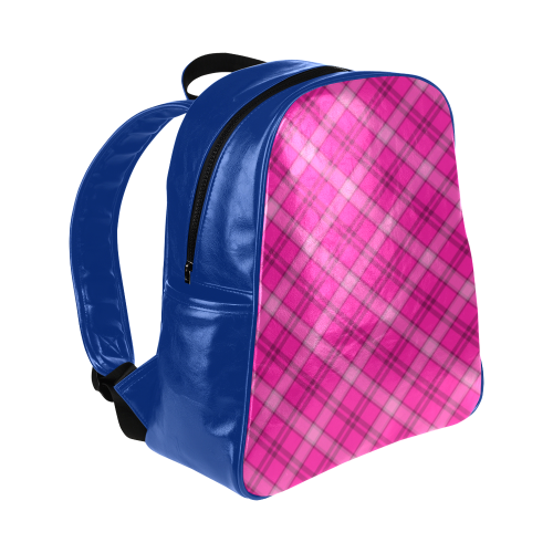 Pink Plaid Multi-Pockets Backpack (Model 1636)