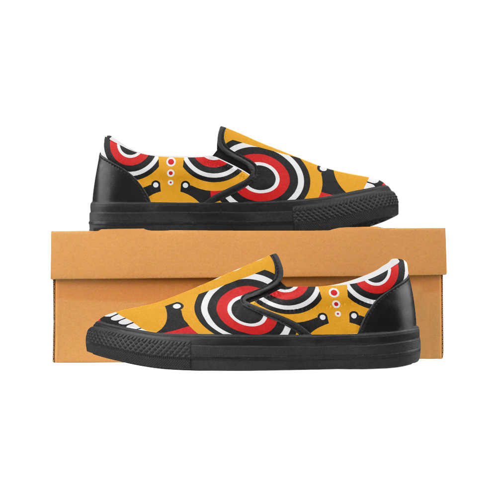 Red Yellow Tiki Tribal Men's Slip-on Canvas Shoes (Model 019)