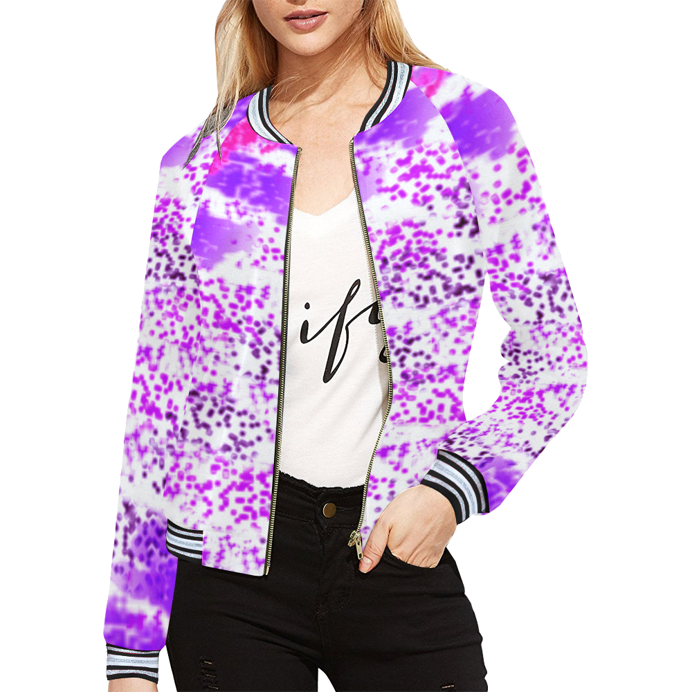 Sponge Print Pink/Purple/Black All Over Print Bomber Jacket for Women (Model H21)